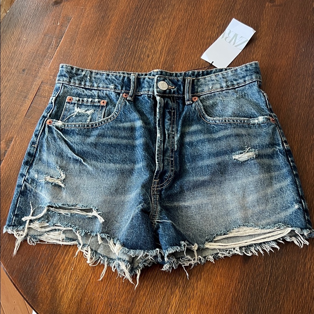 Zara Blue Distressed Jean Shorts
